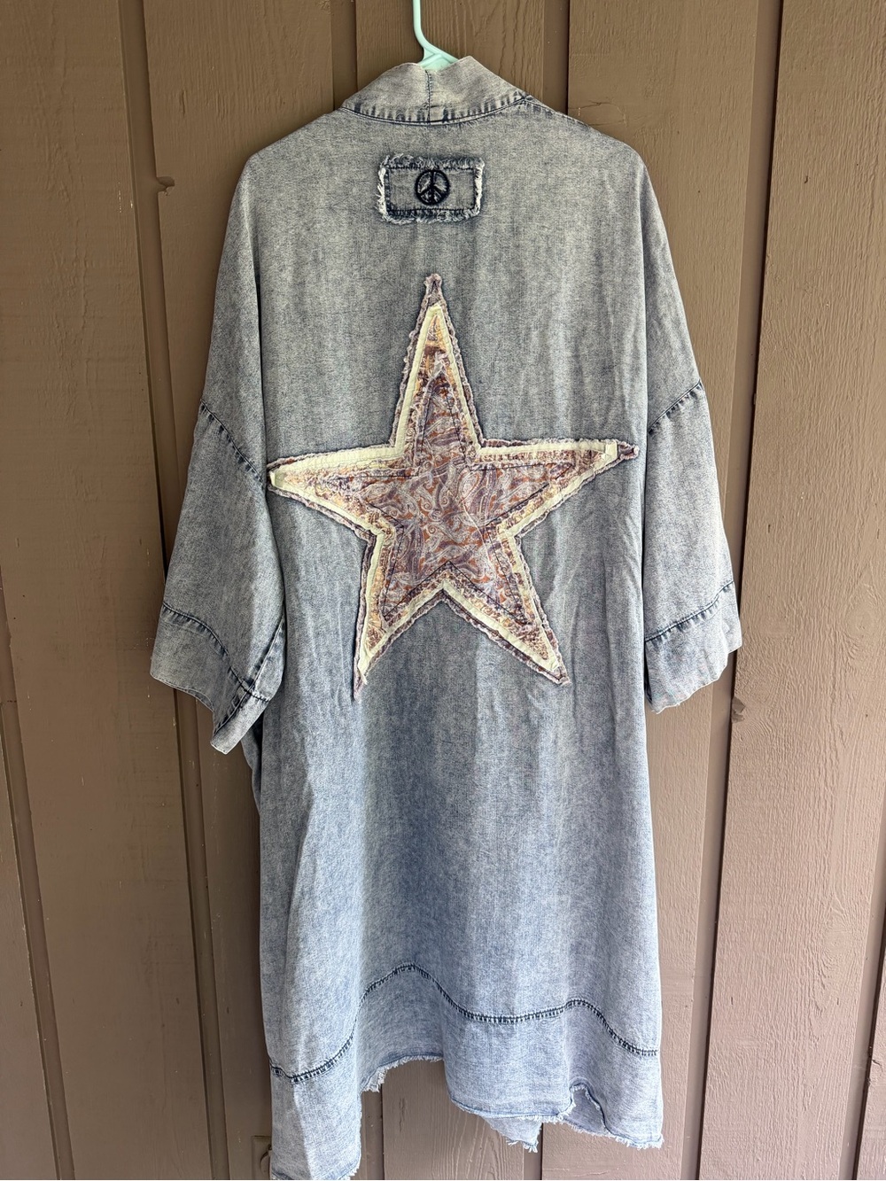 Bluevelvet blue velvet Distressed kimono duster Star Patch NWT s/m Patchwork
